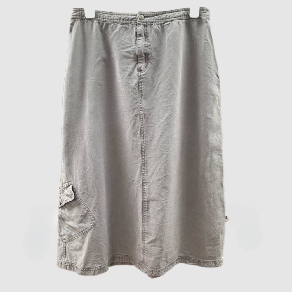 J Jill Maxi Skirt Size 18 Button Zip Fly Front Flap Pocket @ Hem Rear Split Gray